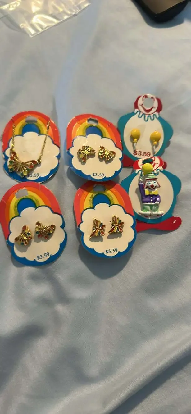 Vintage Children’s Jewelry Lot Butterfly Earrings Necklace Clown Pin